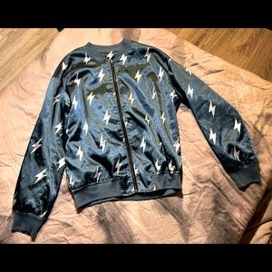 Faux Silk Lightning Bolt Bomber